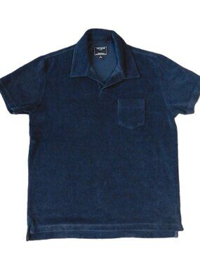 Todd Snyder Montauk Terry Cloth Polo | Navy Blue | Johnny Collar | EUC | Large